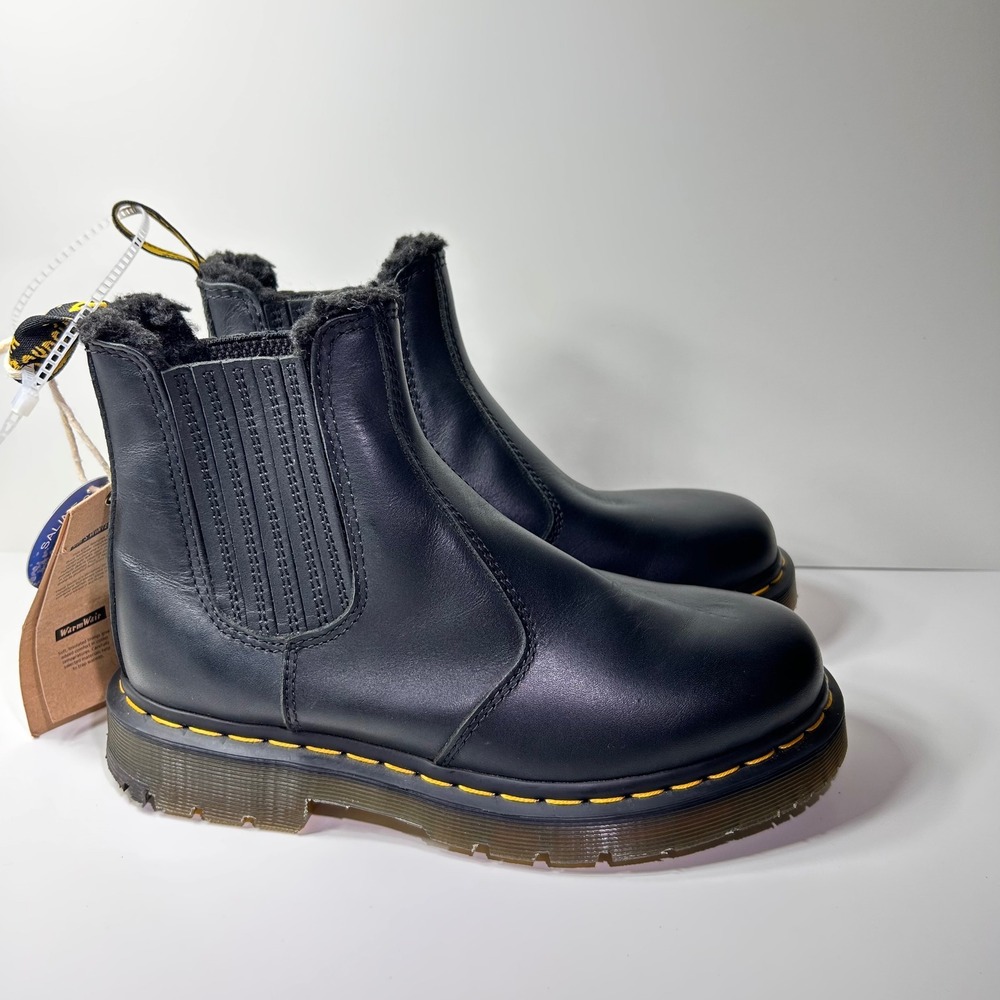 Dr. Martens 2976 WarmWair Black Leather Faux Fur Lined Chelsea Boots Womens 7